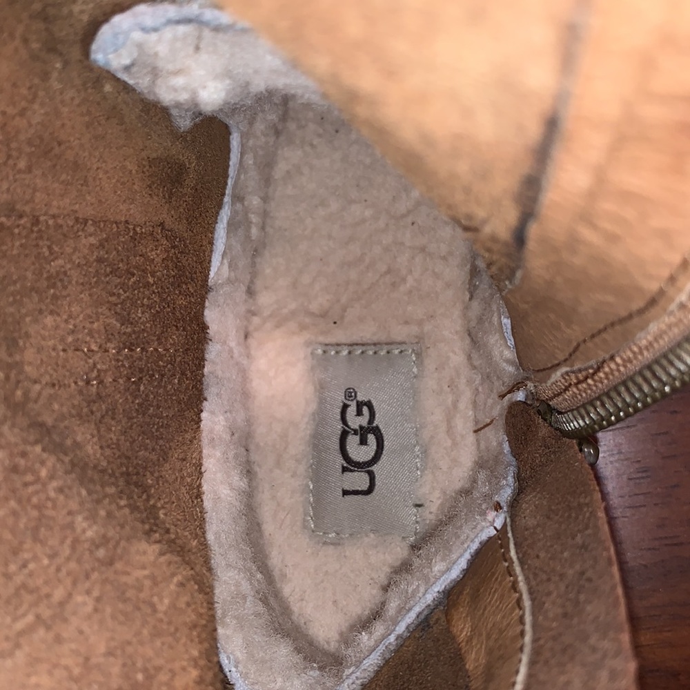 UGG SIZE 6.5 HARRINGTON CHESTNUT LEATHER WATER RESISTANT TALL BEAUTIFUL BOOTS - Picture 11 of 15